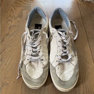 Golden Goose Ballstar sneakers in cream, silver and light blue